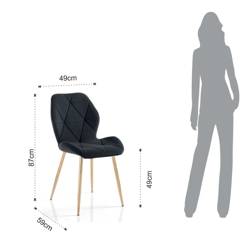 Karrige e dhomës së ngrënies me pëlhurë dhe metal të artë 4 copë - Smeralda Viadurini