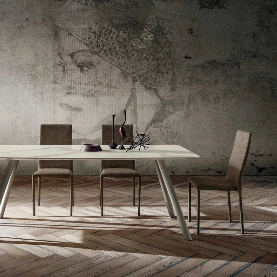 Karrige e dhomës së ngrënies e veshur me susta me lëkurë Eko Prodhuar në Itali, 2 copë - Belgjike Viadurini