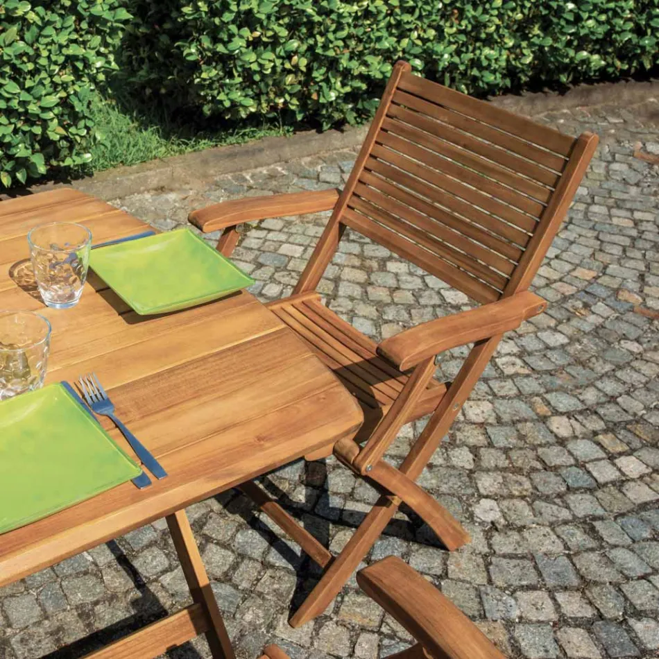 Karrige e jashtme e palosshme në dru akacie me mbështetëse krahësh opsionale - Fontana Viadurini