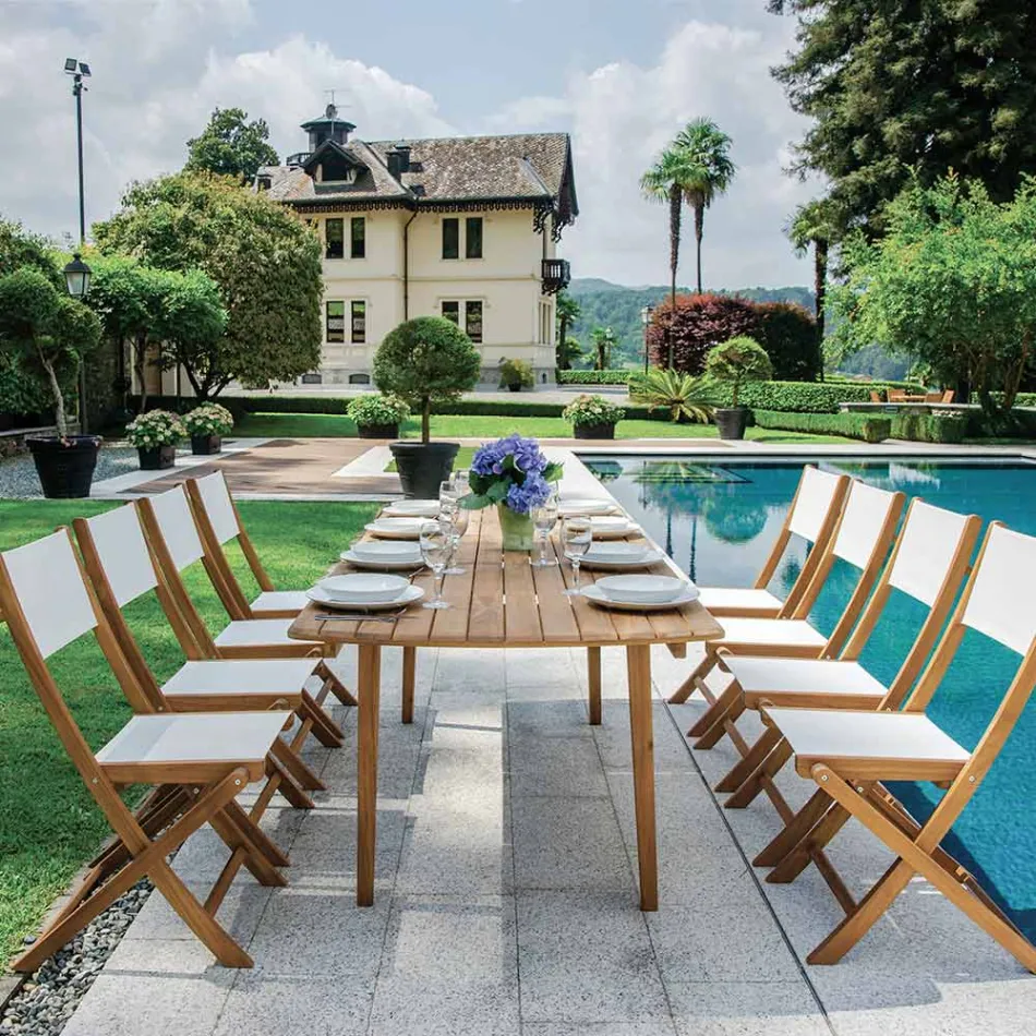 Karrige e palosshme e jashtme në dru akacie dhe tekstile - Perfekt Viadurini