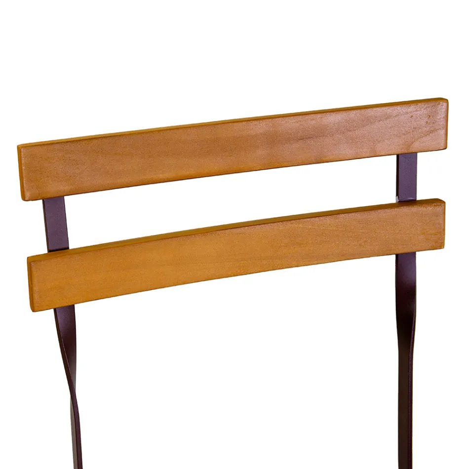 Karrige metalike e palosshme me sedilje dhe mbështetëse nga druri Acacia - Estate Viadurini