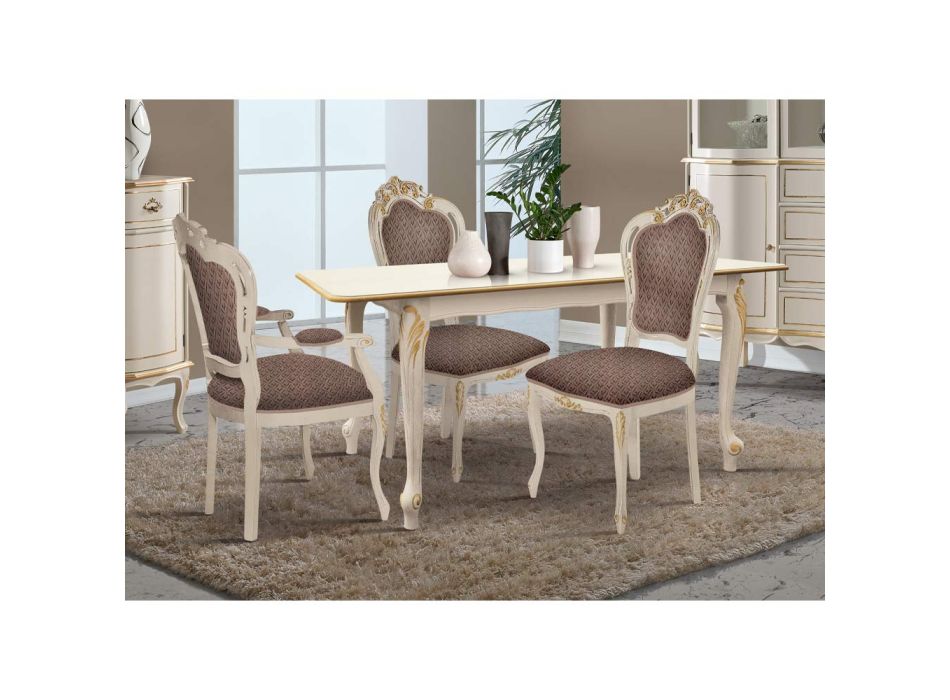 Karrige e dhomës së ngrënies me dru dhe pëlhurë të bardhë Prodhuar në Itali - Majesty Viadurini
