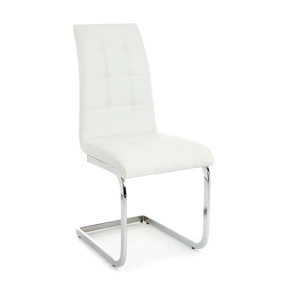 Karrige e dhomës së ngrënies prej lëkure sintetike dhe metal të kromuar 4 copë - Molise Viadurini