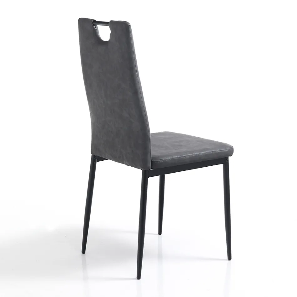 Karrige e dhomës së ngrënies prej lëkure sintetike të vjetëruar 4 copë - Cassandra Viadurini