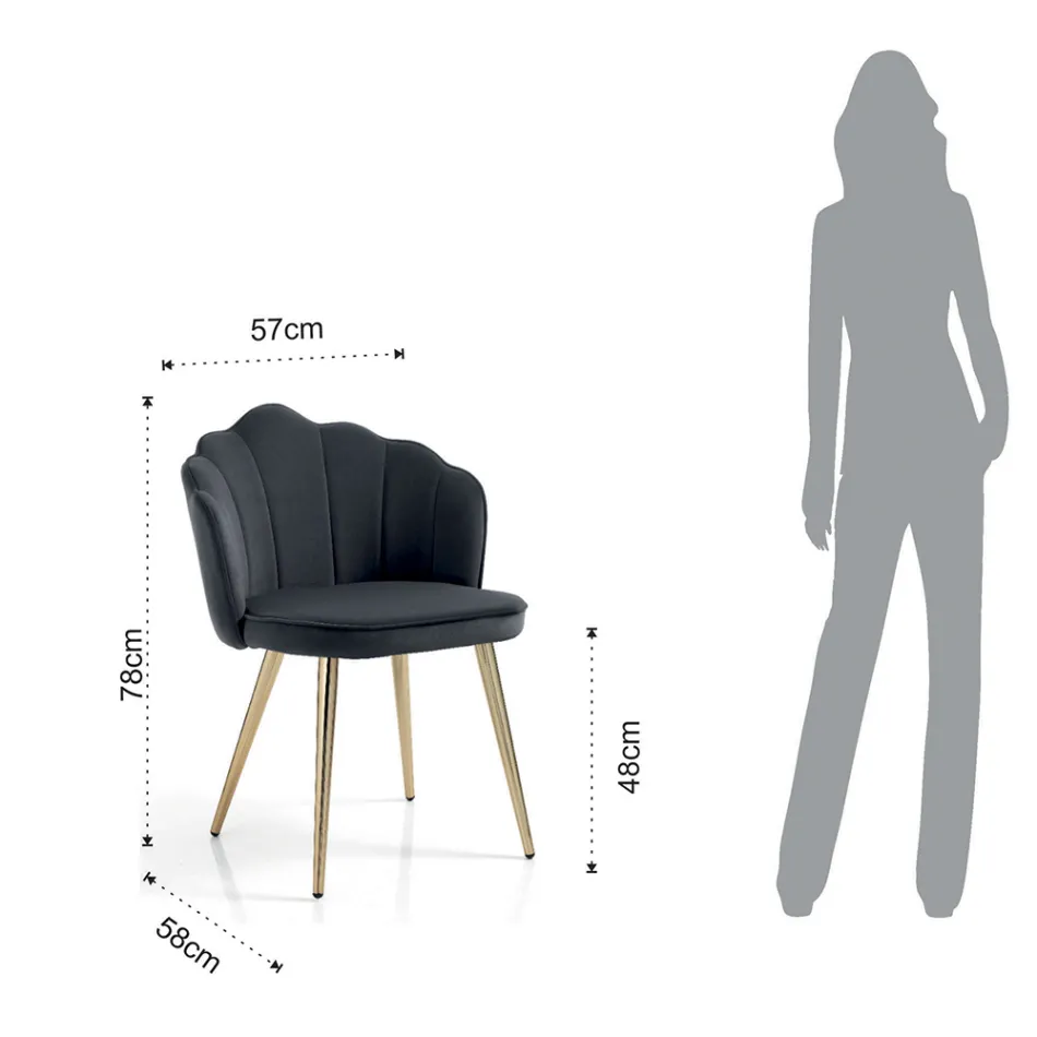 Karrige e dhomës së ngrënies me finiture prej pëlhure dhe metali prej ari 4 copë - e rafinuar Viadurini