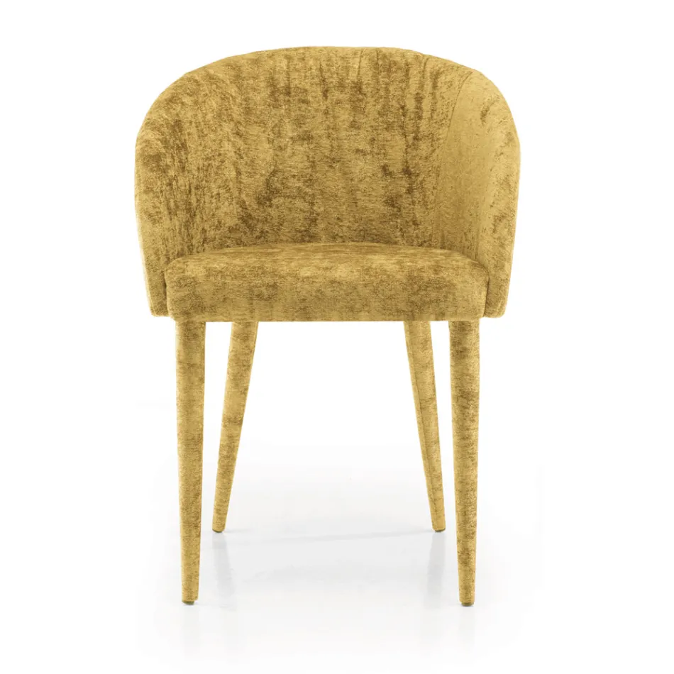 Karrige e dhomës së ngrënies e veshur me susta në pëlhurë e prodhuar në Itali 4 copë - Tagata Viadurini