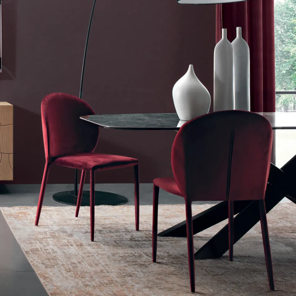 Karrige e dhomës së ngrënies e veshur me susta në kadife Made in Italy 4 Copë - Victory Viadurini