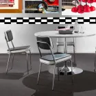 Karrige e stilit të viteve 50 me lëkurë artificiale grafiti dhe bordurë të bardhë Unica Viadurini