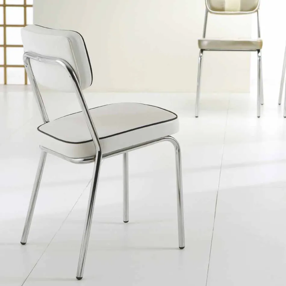 Karrige e stilit të viteve 50 me lëkurë artificiale grafiti dhe bordurë të bardhë Unica Viadurini