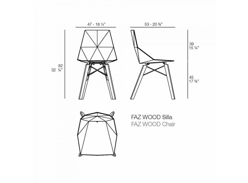 Karriget e dhomës së ndenjes ose të kuzhinës në polipropilen dhe dru - Faz Wood nga Vondom Viadurini