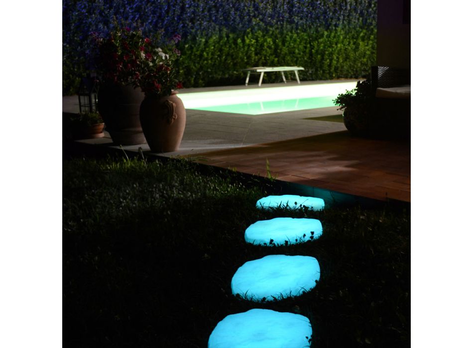 Garden Steplight në formën e gurit Fluo Made in Italy 4 Copë - Guri Viadurini