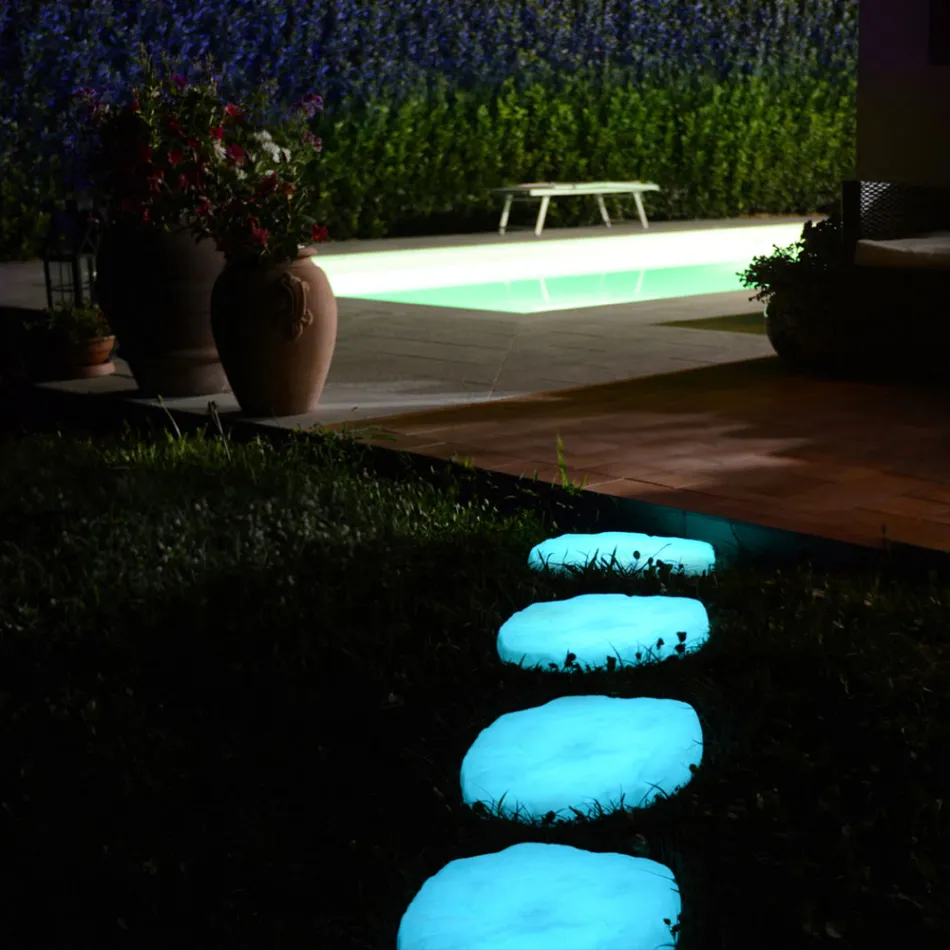 Garden Steplight në formën e gurit Fluo Made in Italy 4 Copë - Guri Viadurini