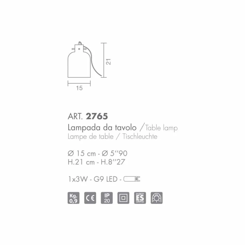 Llambë tryeze Selene Bossa Nova H15 H 21cm në gotë qelibari të çelur Viadurini