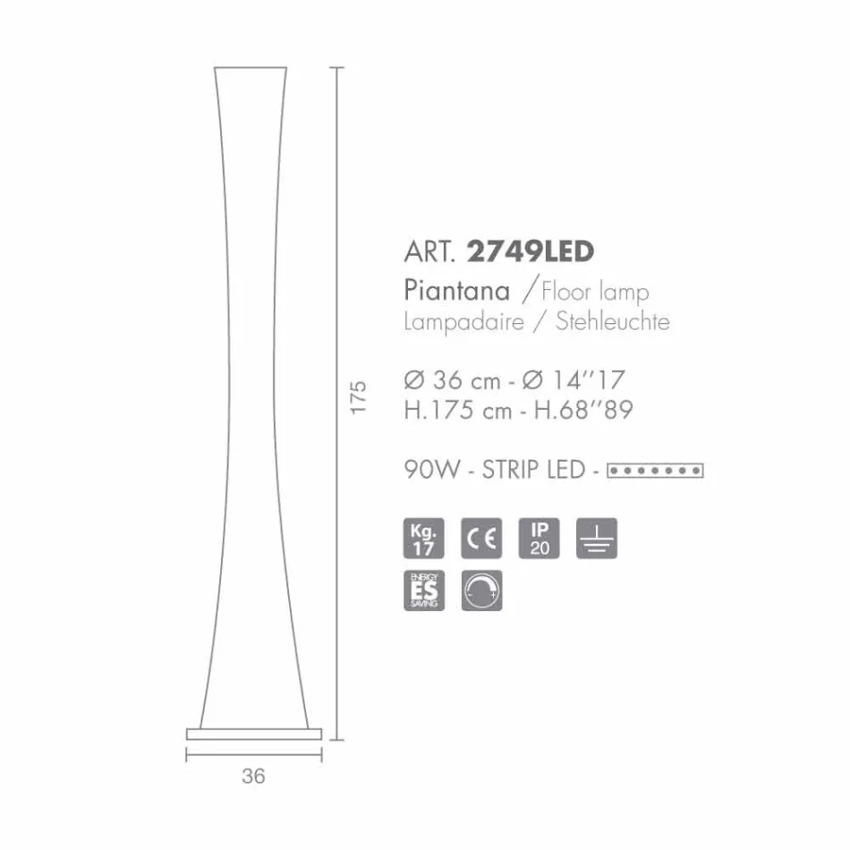 Selene Hourglass lulëzon dyshemenë prej xhami glass36 H175cm Viadurini