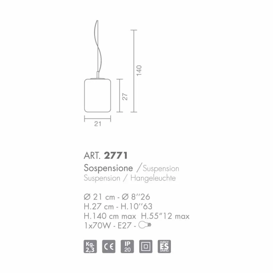 Selene Domino llambë varëse prej xhami në lulëzim Ø21 H 27/140 cm Viadurini