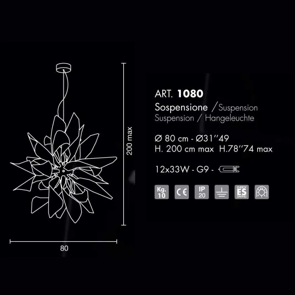 Llambë varëse selene xhenxhefil në metal bërë në Italy80 H200cm Viadurini