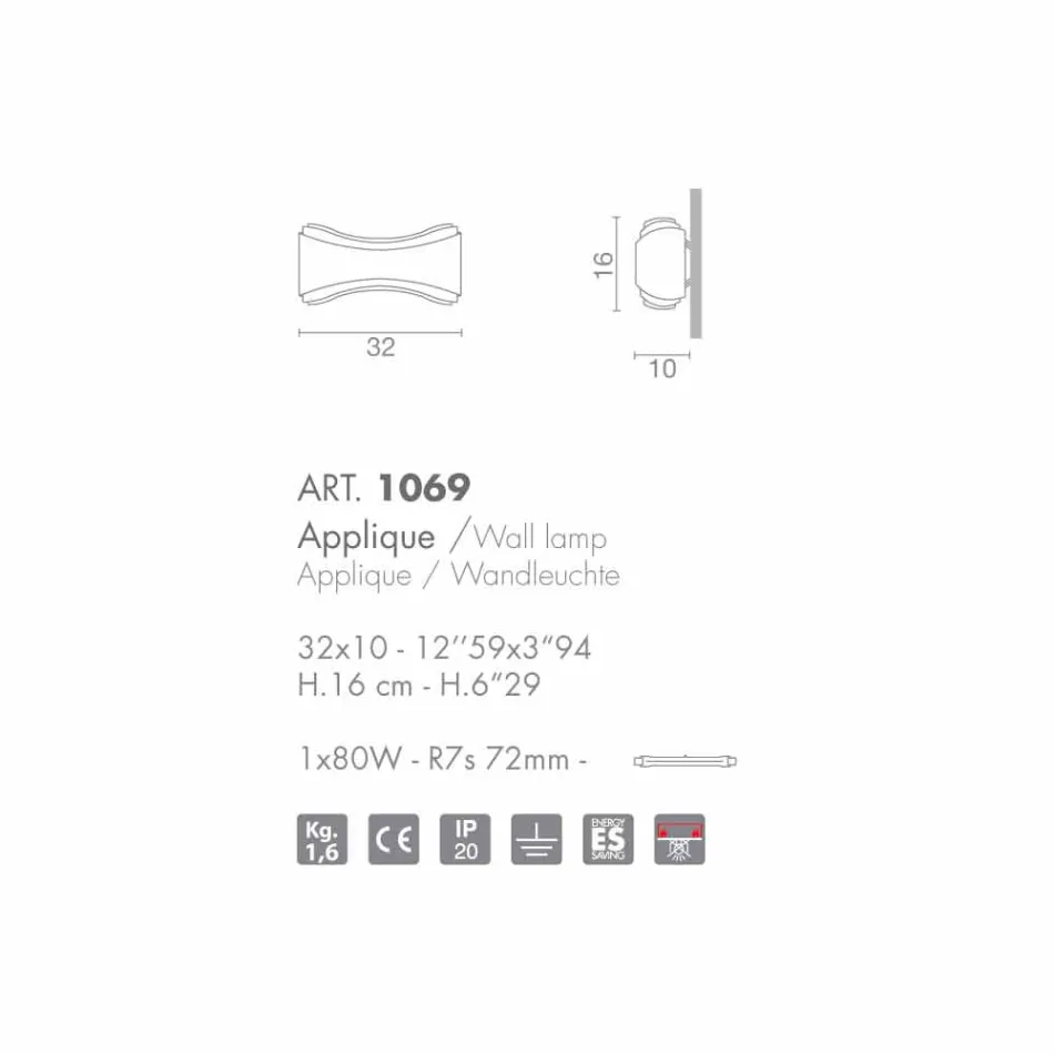 Selene Ionica aplikative 32x10 H16cm në çelik dhe qelqi të bërë në Itali Viadurini