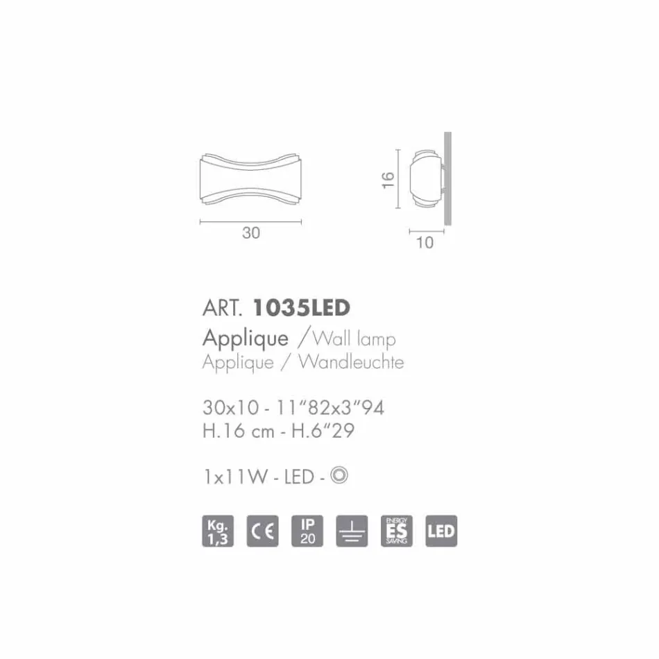 Llambë muri Selene Ionica e bërë në Itali, 30x10 H16cm, qelqi dhe çeliku Viadurini