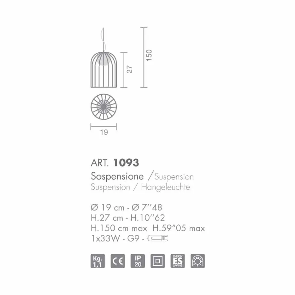 Selene Kluvì llambë varëse xhami në lulëzim Ø19 H 27 / 150cm Viadurini