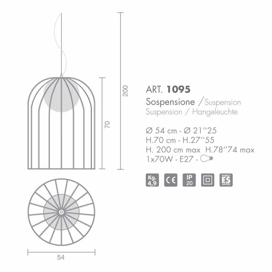 Selene Kluvì llambë varëse xhami në lulëzim Ø54 H 70 / 200cm Viadurini