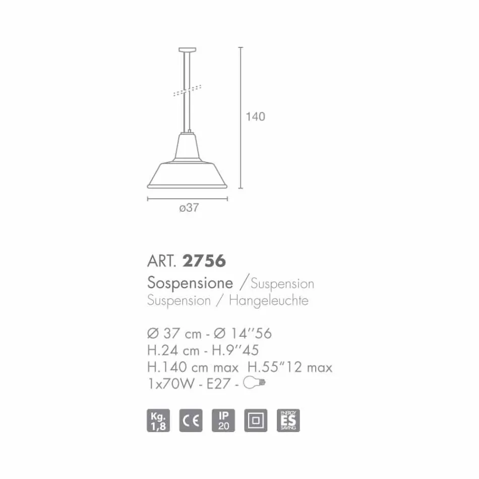Selene Lampara llambë varëse xhami në lulëzim Ø37 H 24/140 cm Viadurini