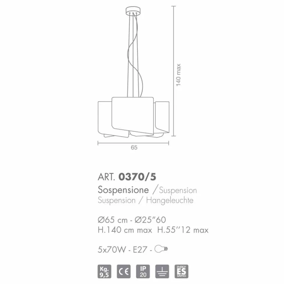 Llambë varëse e bardhë Selene Papiro në kristal Ø65 x H 140 cm Viadurini