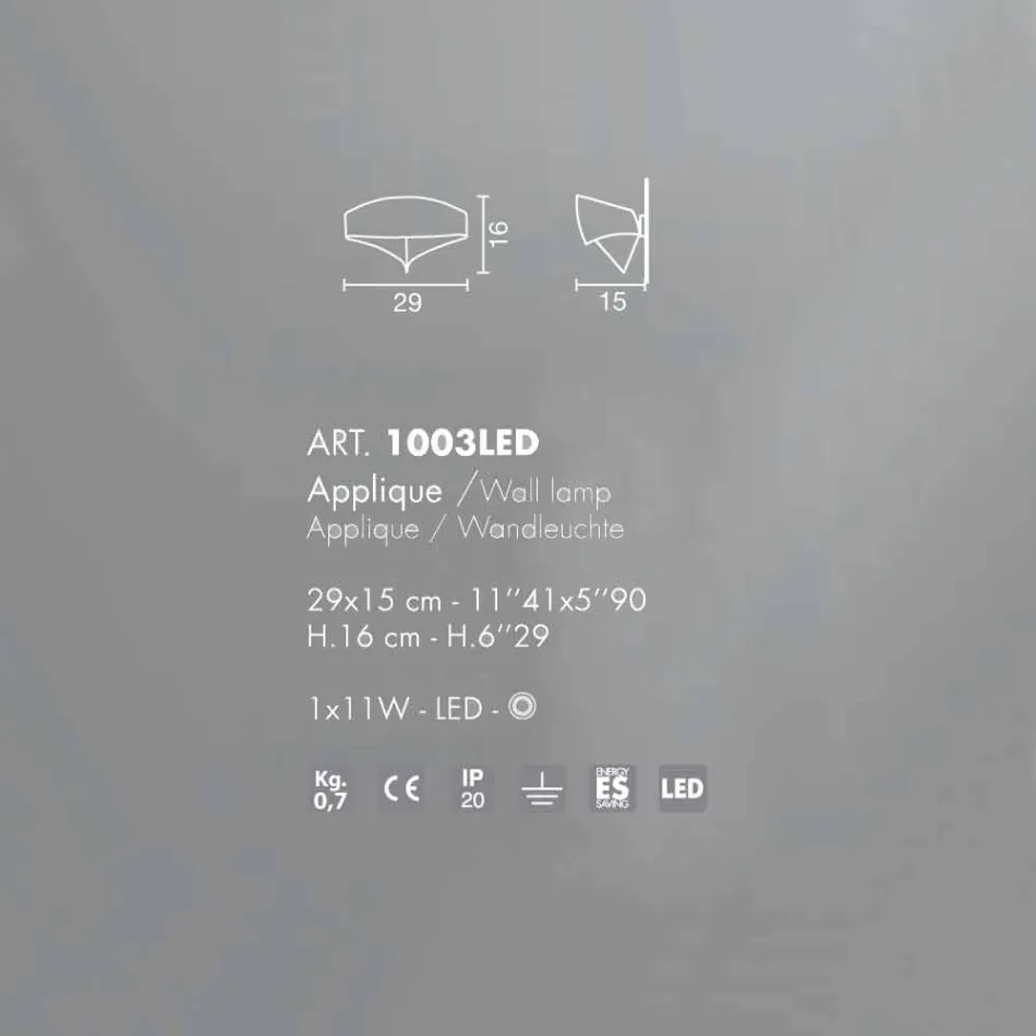 Llambë muri moderne Selene Scudo e bërë në Itali 29x15xH16 cm Viadurini