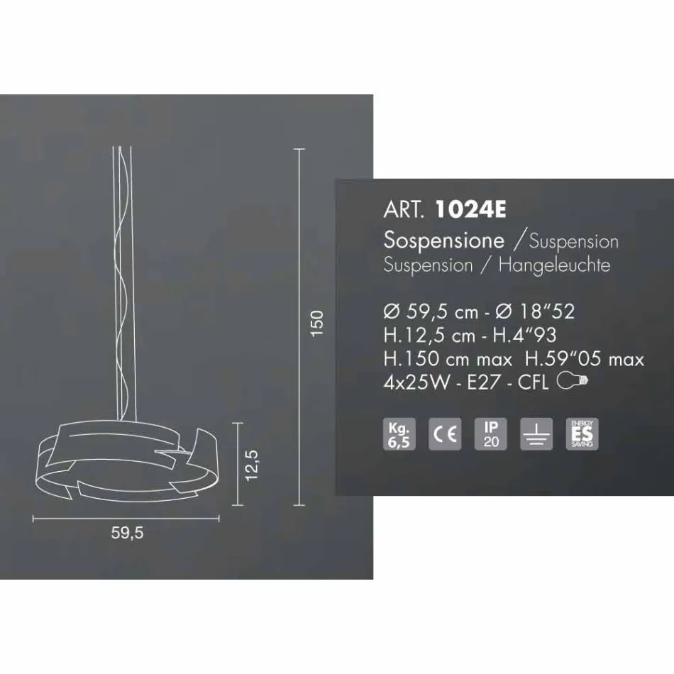 Llambë pezullimi Selene Vultur Ø59,5 H 12,5 / 150 cm e bërë në Itali Viadurini