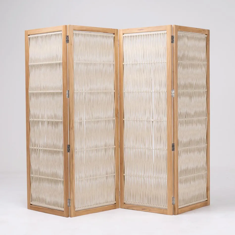 Ndarëse e jashtme në Teak, Alumini dhe Litar Weaving - Vision Viadurini