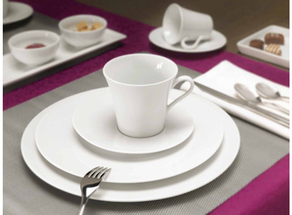 Shërbimi 24 Pllaka për darkë moderne dhe 12 kupa prej porcelani - Monako Viadurini
