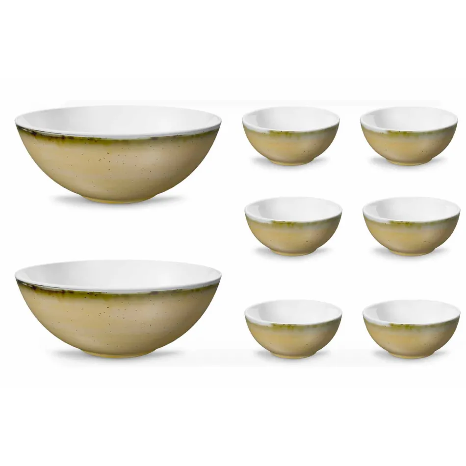 Shërbim 6 tas me akullore dhe 2 tas me porcelan me ngjyra - Rurolo Viadurini