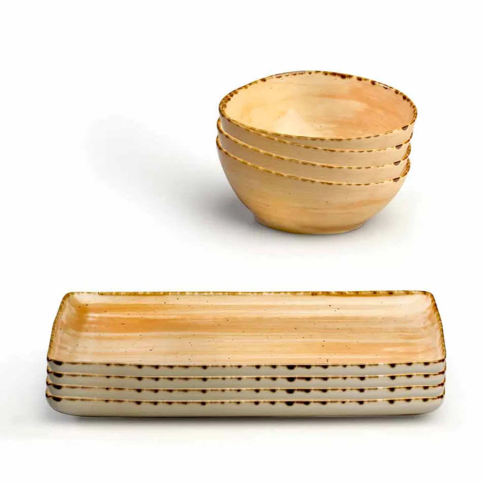 Seti i 8 Pllakave Moderne të Dizajnit Drejtkëndëshe dhe tas me gurë me ngjyra - Simba Viadurini