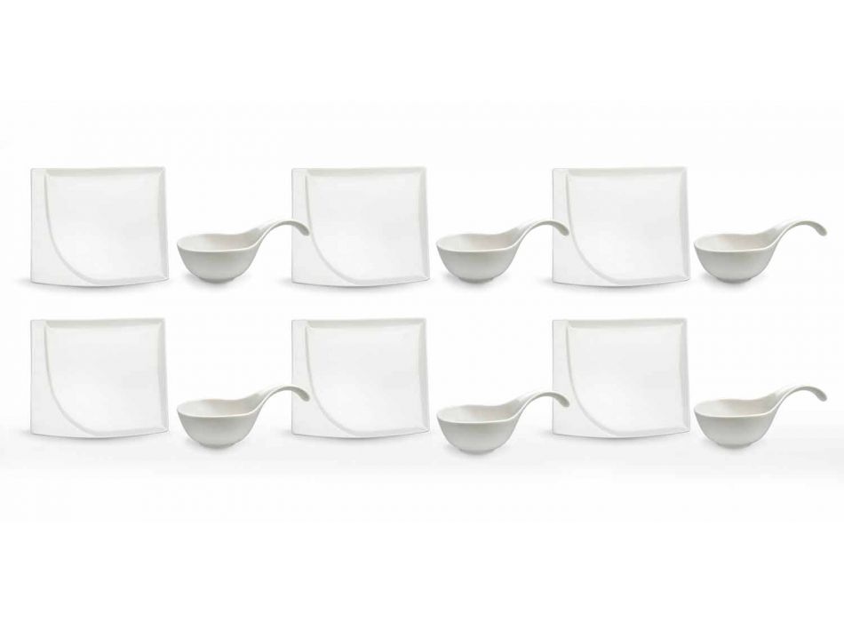 Shërbimi Aperitif 12 copë Pllaka Moderne prej Porcelani të Bardhë - Nalah Viadurini
