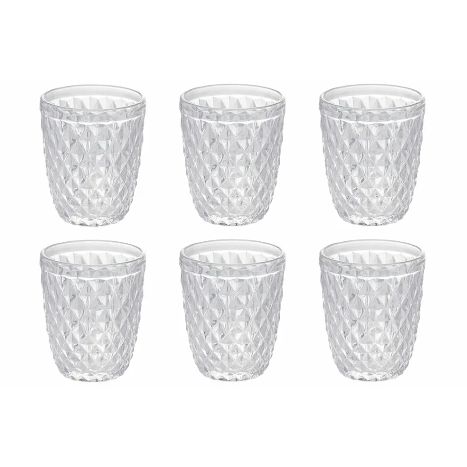 Set qelqi në ujë qelqi me ngjyra dhe të gdhendura 12 copë - Brillo Viadurini