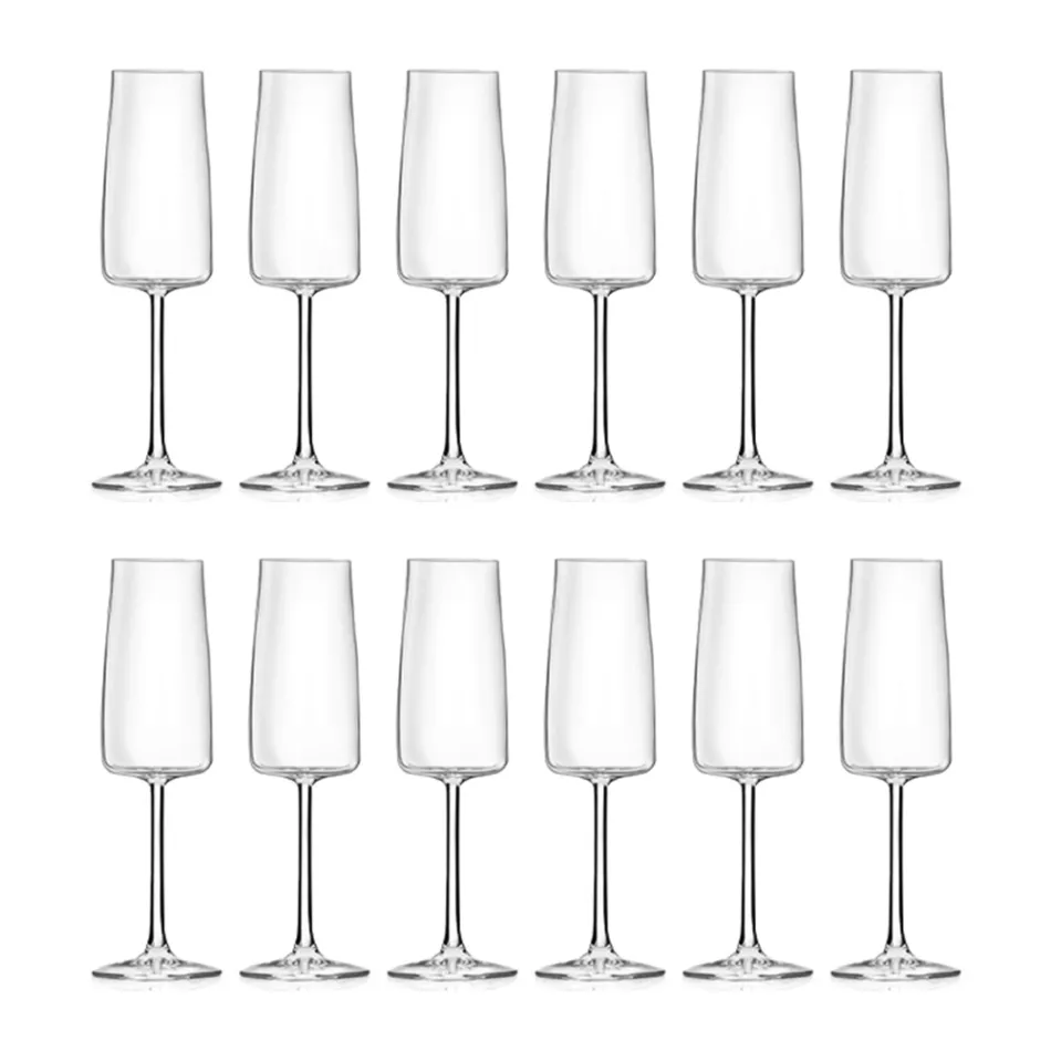 Set Mini Italian Eco Crystal Flute Goblet Set 12 Pcs - Primordio Viadurini