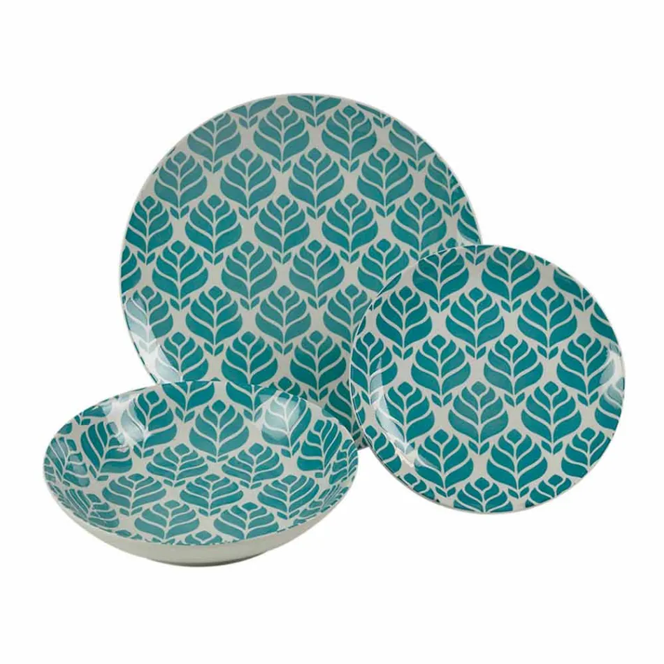 Shërbim i plotë i tryezës në Porcelani me ngjyra 18 copë - Indonezi Viadurini