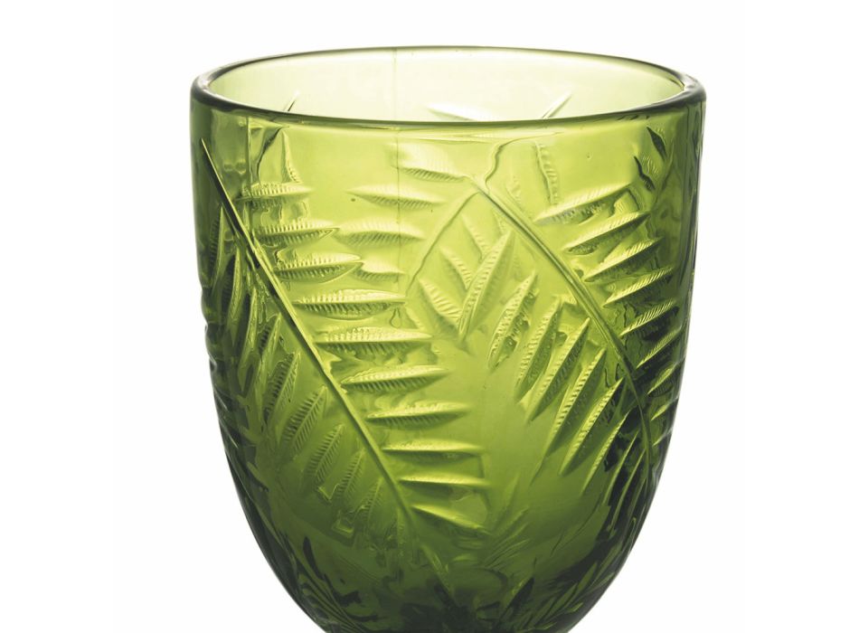 Set Kupa në Xham Transparent ose Gjelbër me Dekorim 12 Copë - Tropeo Viadurini