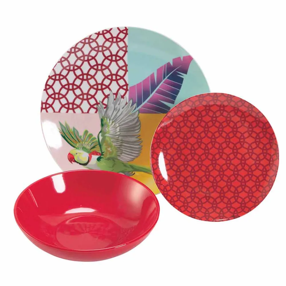 Shërbimi prej Porcelani dhe Gres Dinnerware 18 Piece Colored Design - Tropikal Viadurini