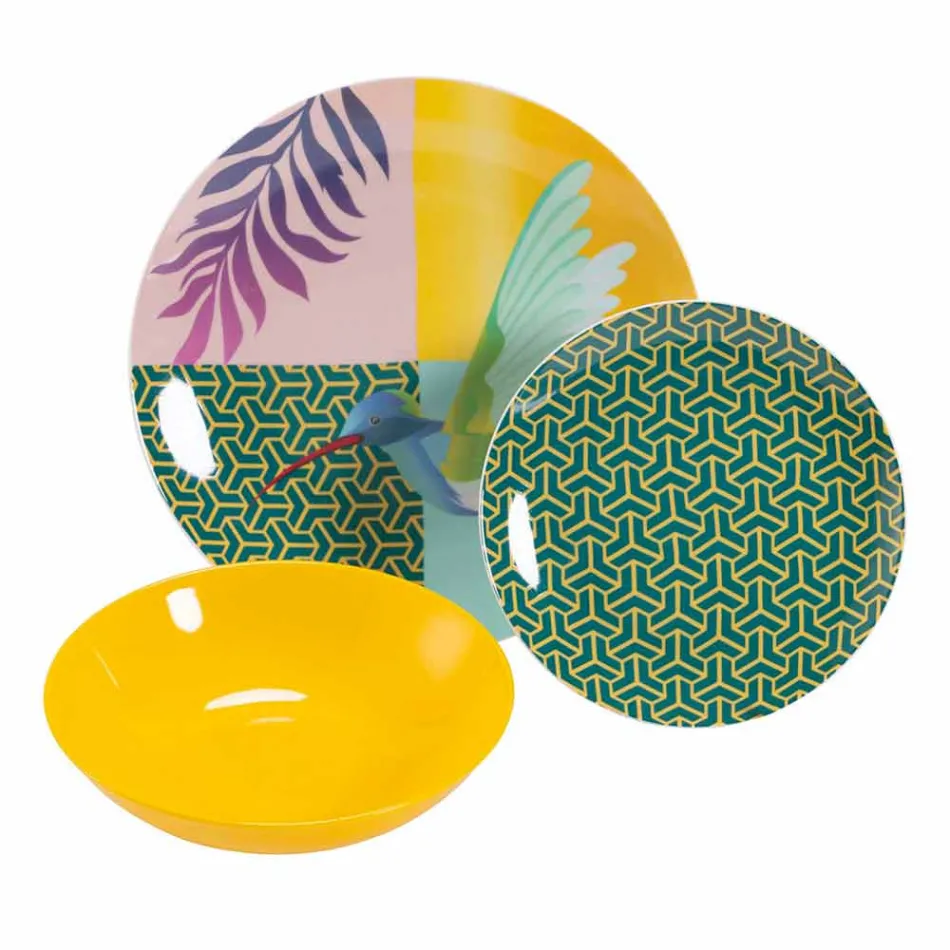Shërbimi prej Porcelani dhe Gres Dinnerware 18 Piece Colored Design - Tropikal Viadurini