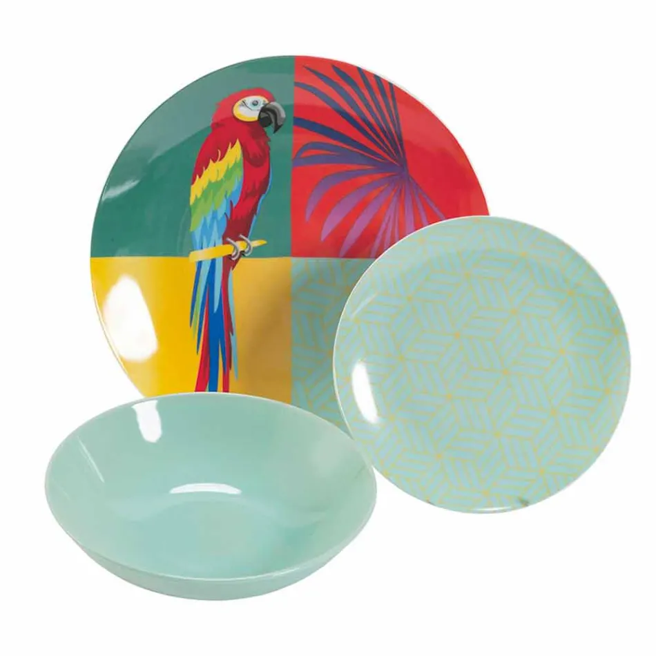 Shërbimi prej Porcelani dhe Gres Dinnerware 18 Piece Colored Design - Tropikal Viadurini
