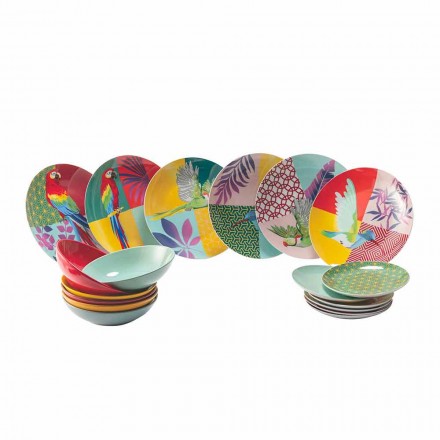 Shërbimi prej Porcelani dhe Gres Dinnerware 18 Piece Colored Design - Tropikal Viadurini