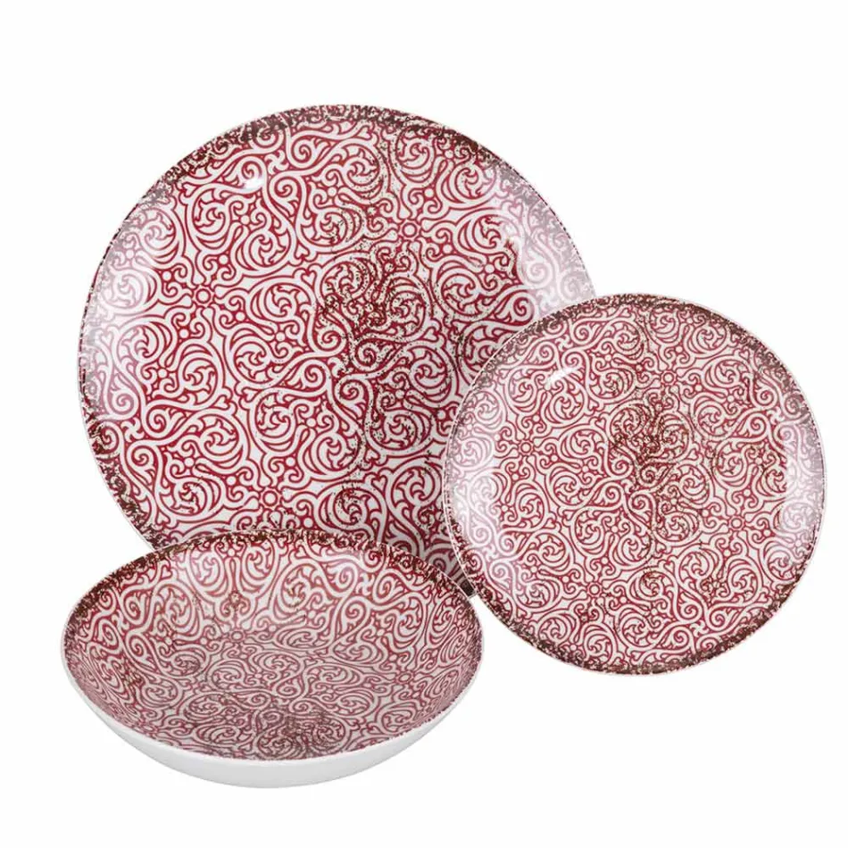 Shërbim darke porcelani 18 copë në 2 dekorime të ndryshme - Jamais Viadurini