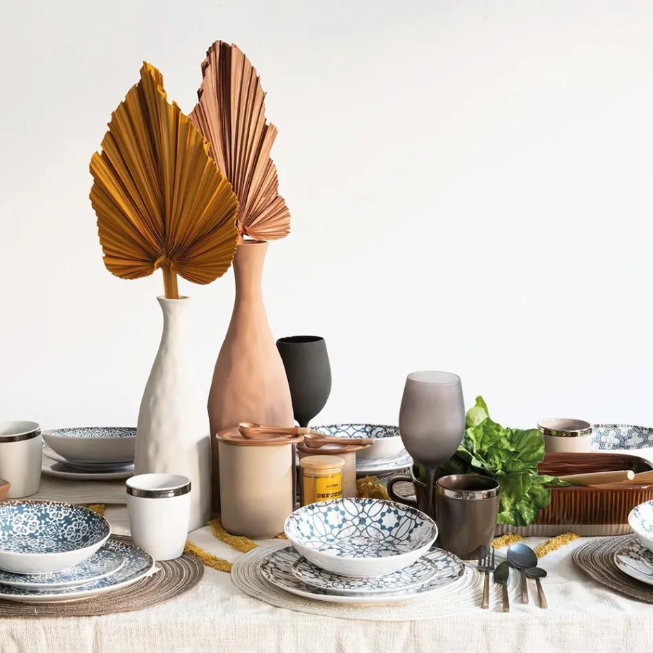 Shërbim darke porcelani 18 copë në 2 dekorime të ndryshme - Jamais Viadurini