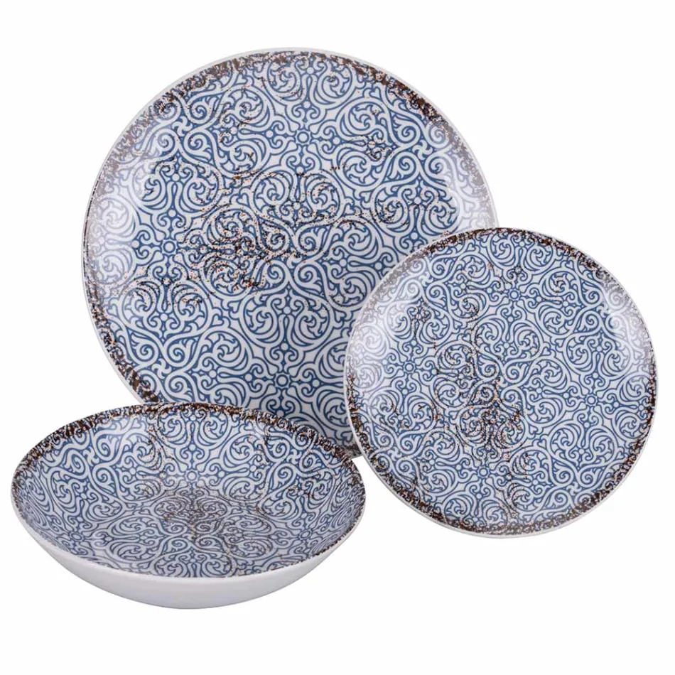 Shërbim darke porcelani 18 copë në 2 dekorime të ndryshme - Jamais Viadurini