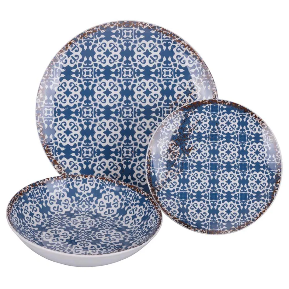 Shërbim darke porcelani 18 copë në 2 dekorime të ndryshme - Jamais Viadurini