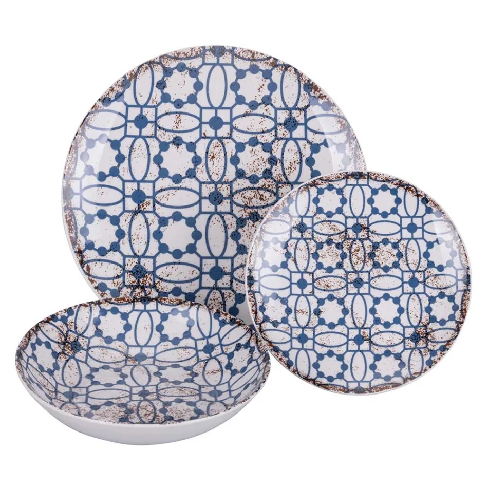 Shërbim darke porcelani 18 copë në 2 dekorime të ndryshme - Jamais Viadurini