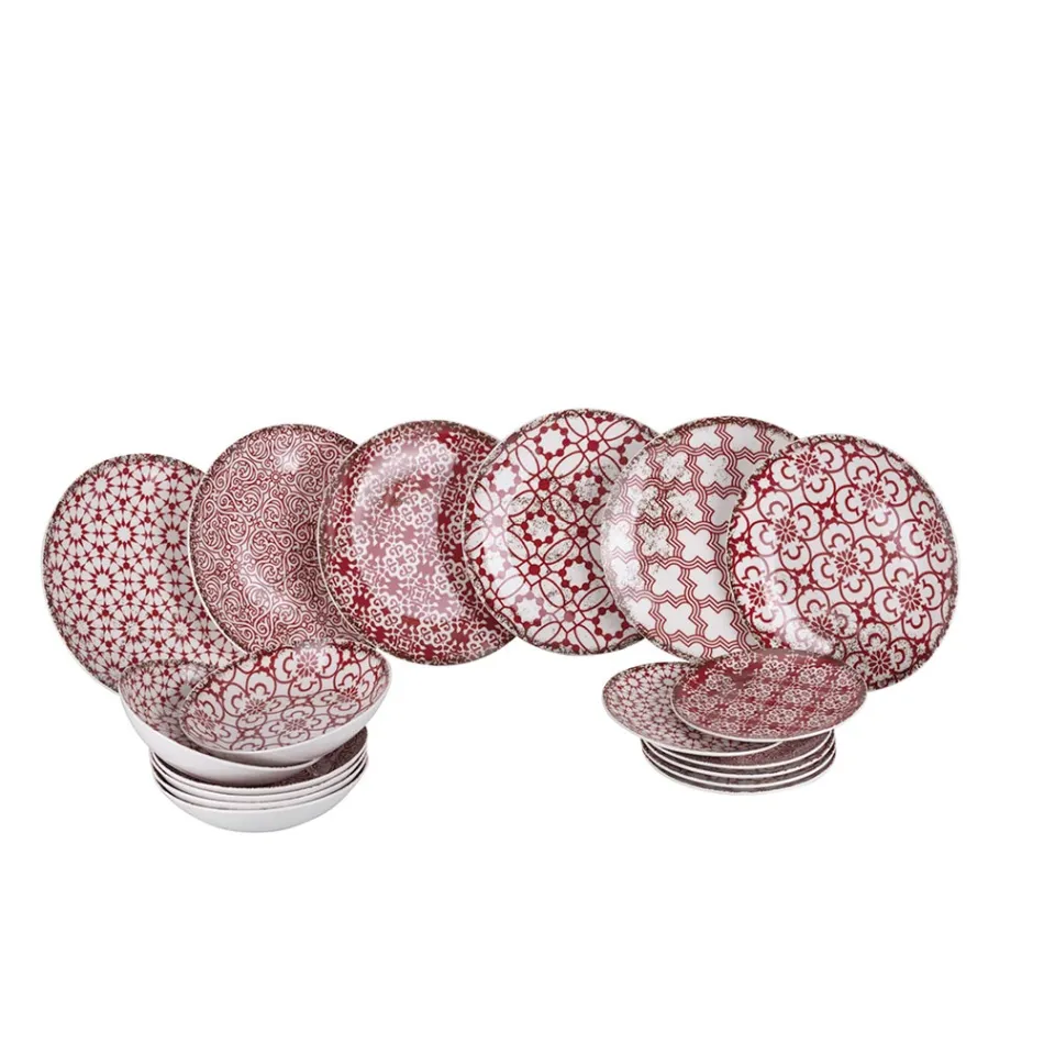 Shërbim darke porcelani 18 copë në 2 dekorime të ndryshme - Jamais Viadurini