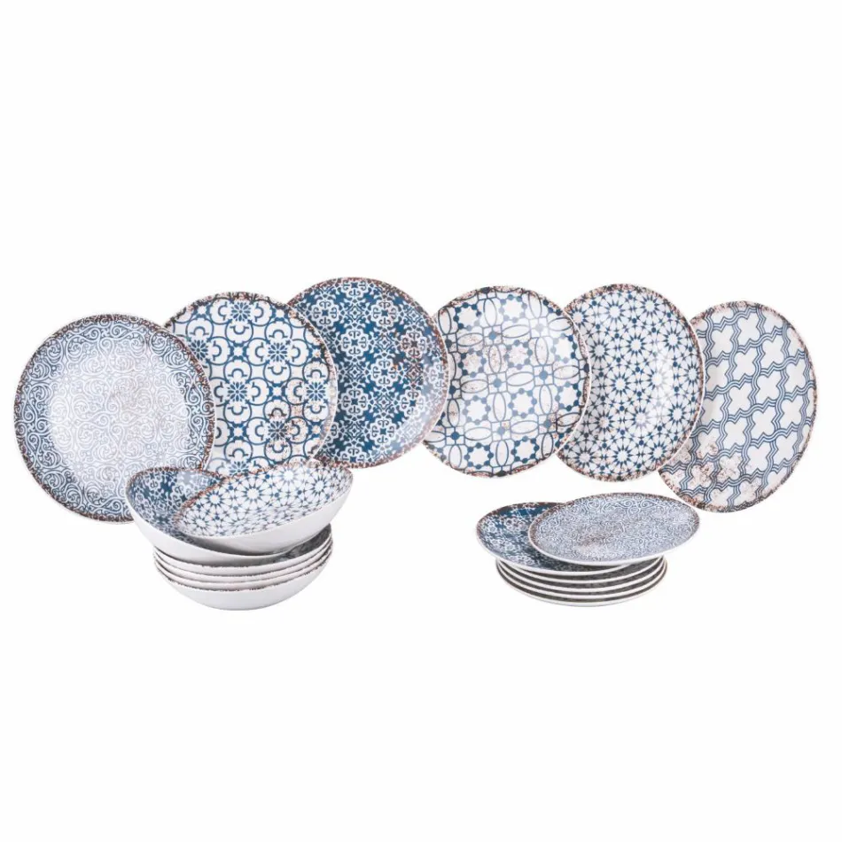 Shërbim darke porcelani 18 copë në 2 dekorime të ndryshme - Jamais Viadurini