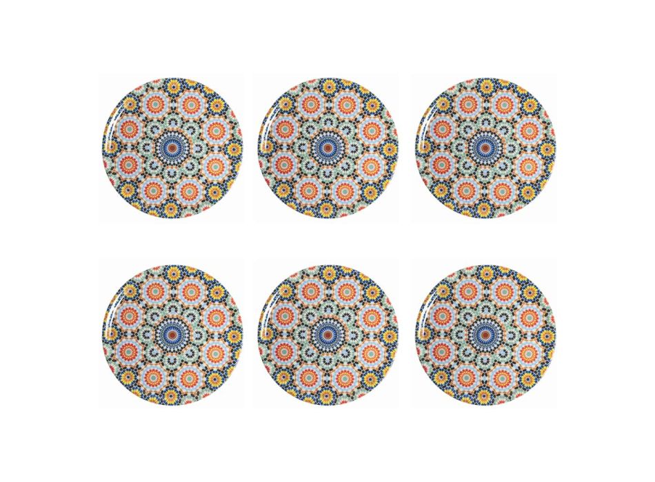 Servis pjate pice porcelani me ngjyra te dekoruara 6 cope - Marok Viadurini
