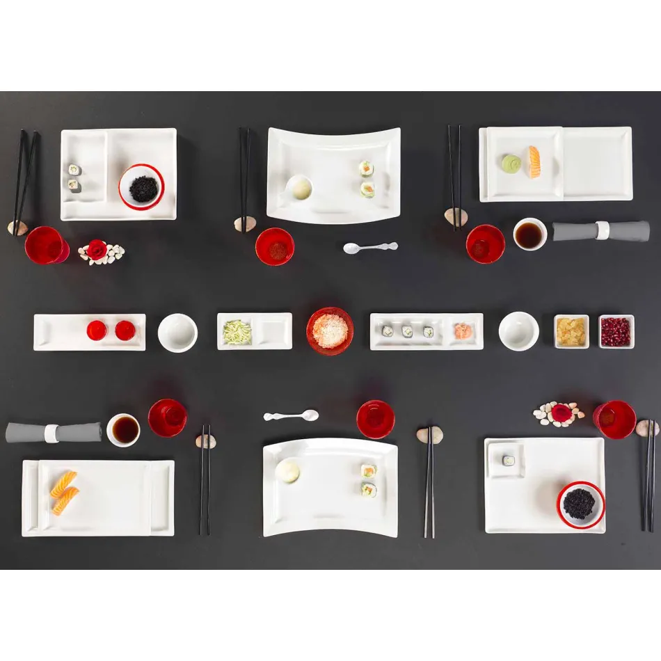 Pllaka për darkë moderne prej porcelani të bardhë vendos 25 copa - bazale Viadurini